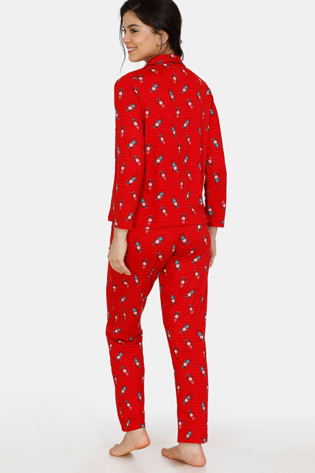 Zivame Heritage Tribe Poly Elastane Pyjama Set - Red — image 3